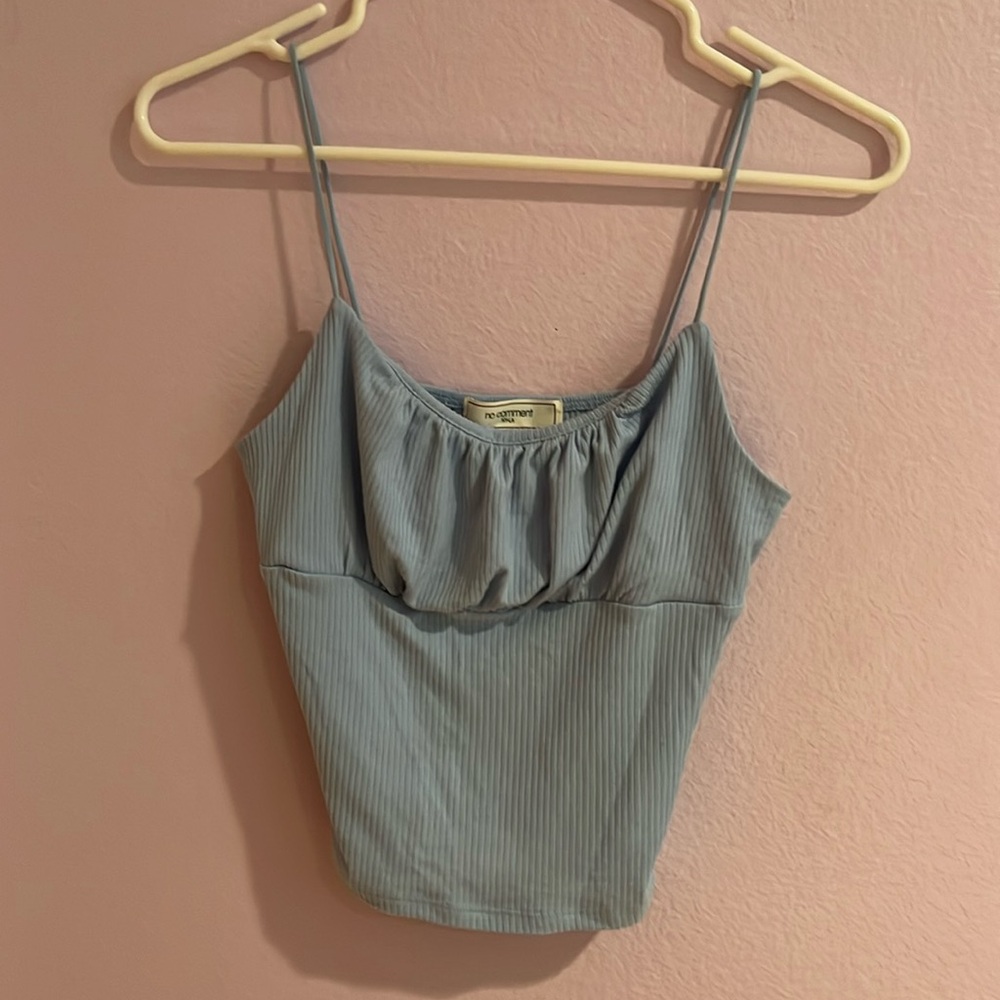 Medium light blue ruched crop tank top
